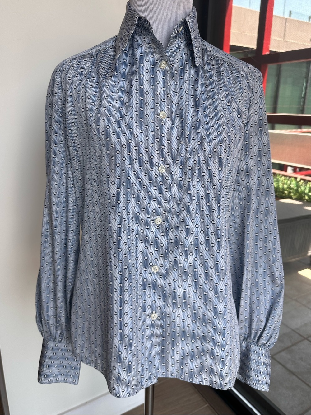 Jones New York Light Blue Micro-Pattern Dress Shirt